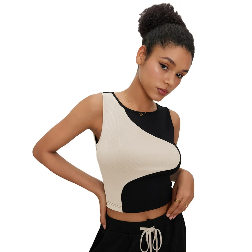 Color Block Slim Crop Top Women