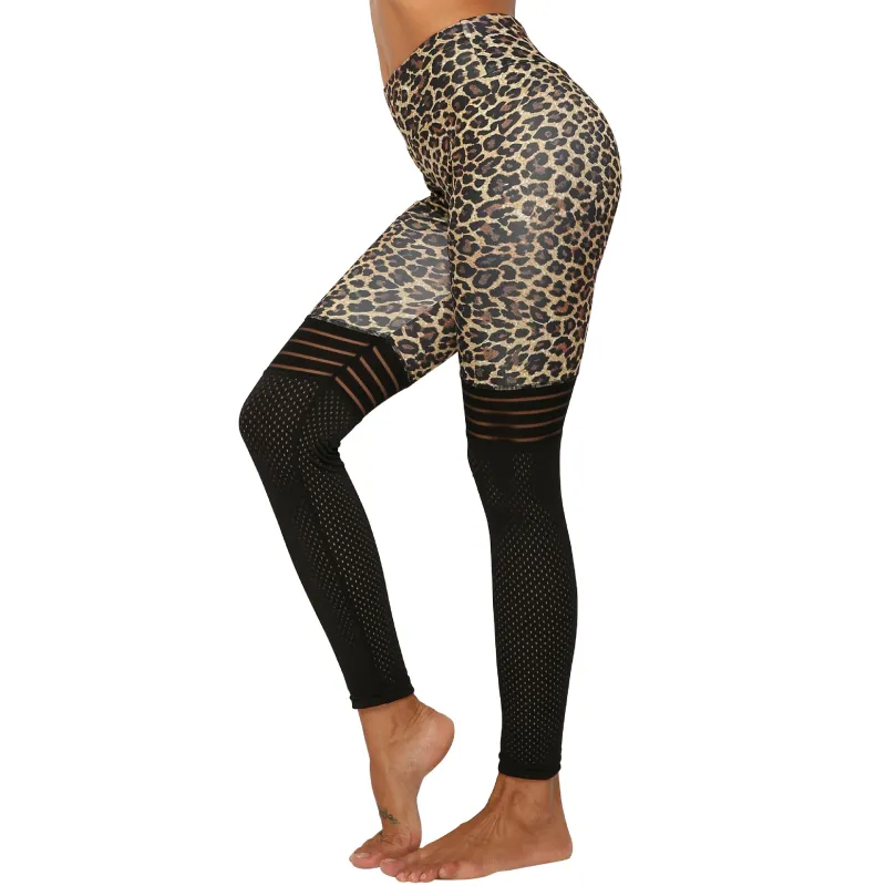 Leopard Print Mesh Patchwork Sports Leggings