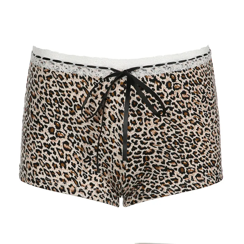 Wholesale Women Fashion Sexy Leopard Lace Stitching High Waist Stretch Shorts