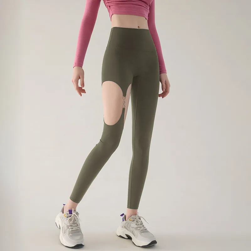 Wholesale Sexy Metal Buckle Sports Leggings