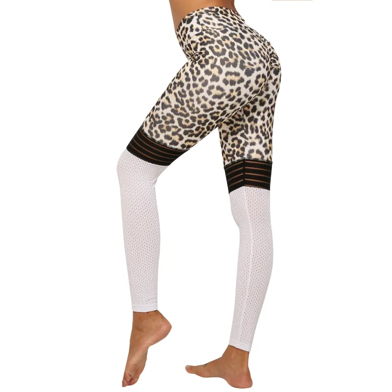 Leopard Print Mesh Patchwork Sports Leggings
