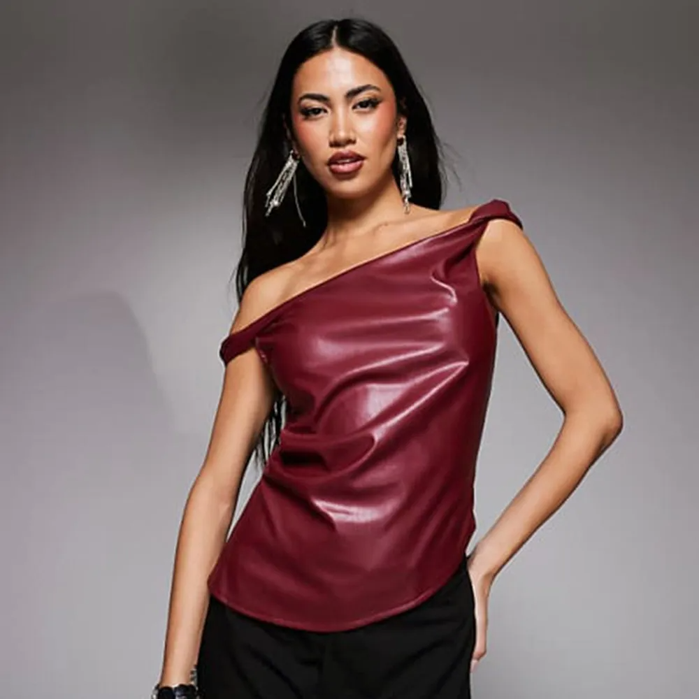 Sexy Irregular PU Crop Top Women