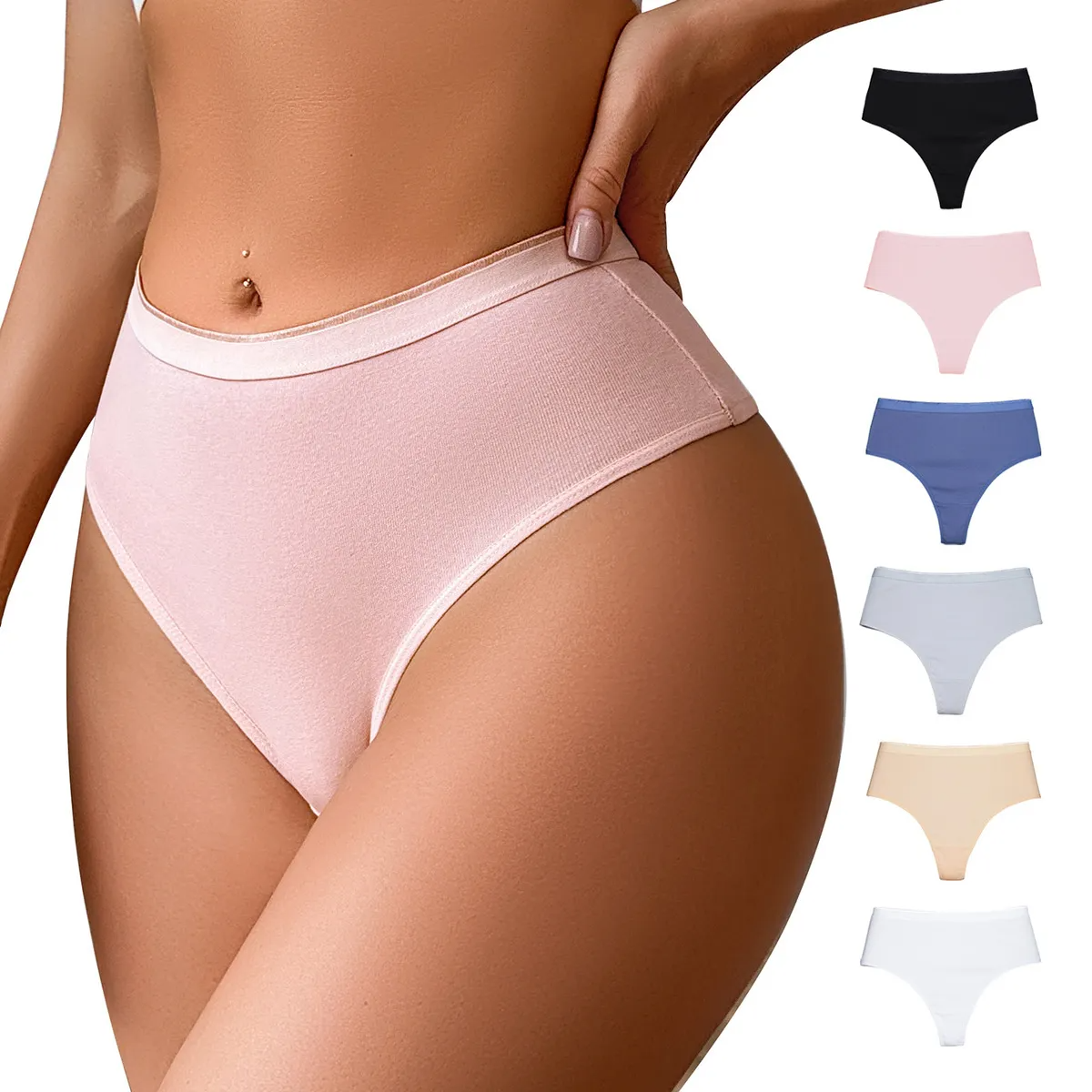 Sexy High Waist Solid Color Thong Women