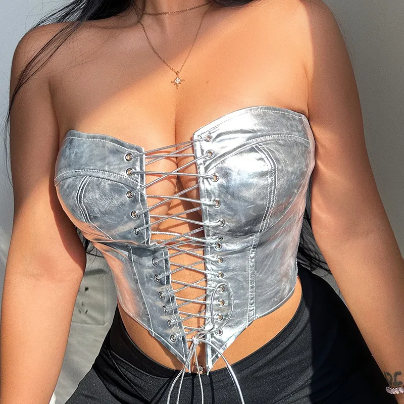 Sexy PU Strap Tube Top for Women
