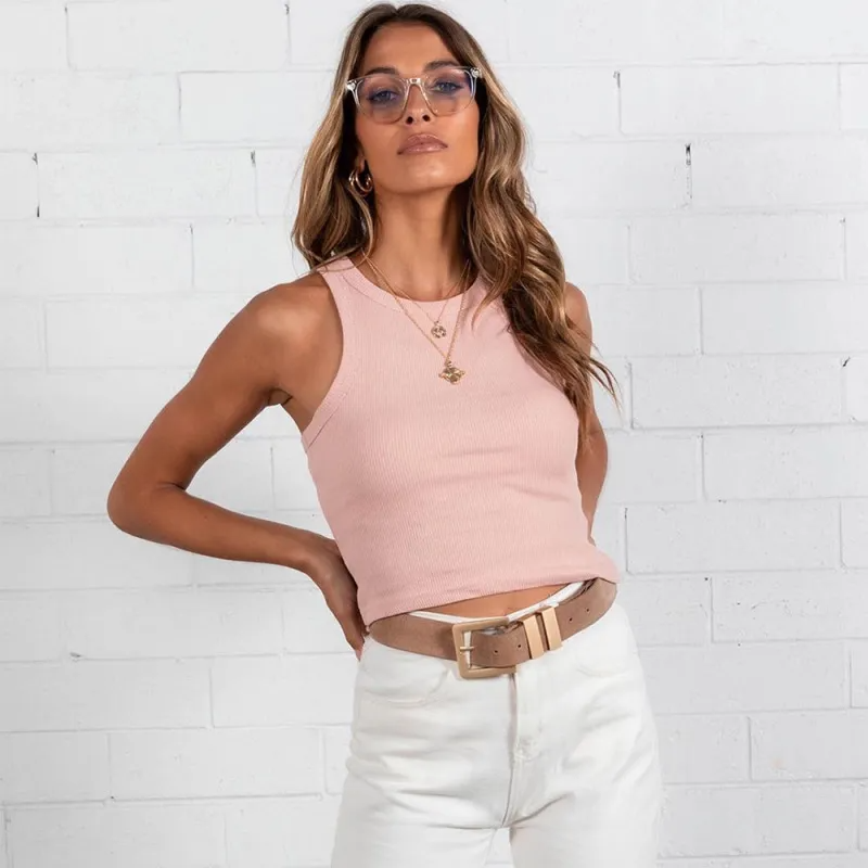 Solid Stripe Tank Crop Top Women