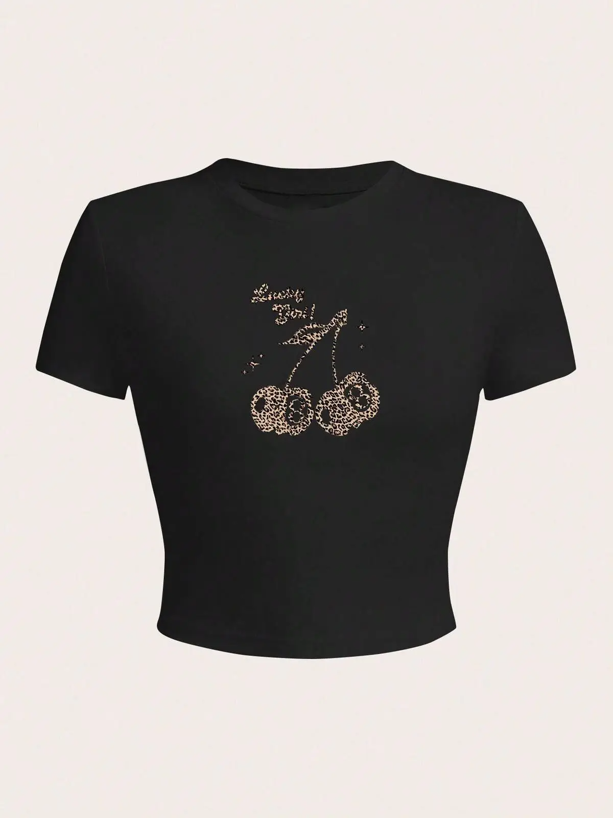 Wholesale Women Fashion Leopard Cherry Print Short Sleeve Cropped Top Tee