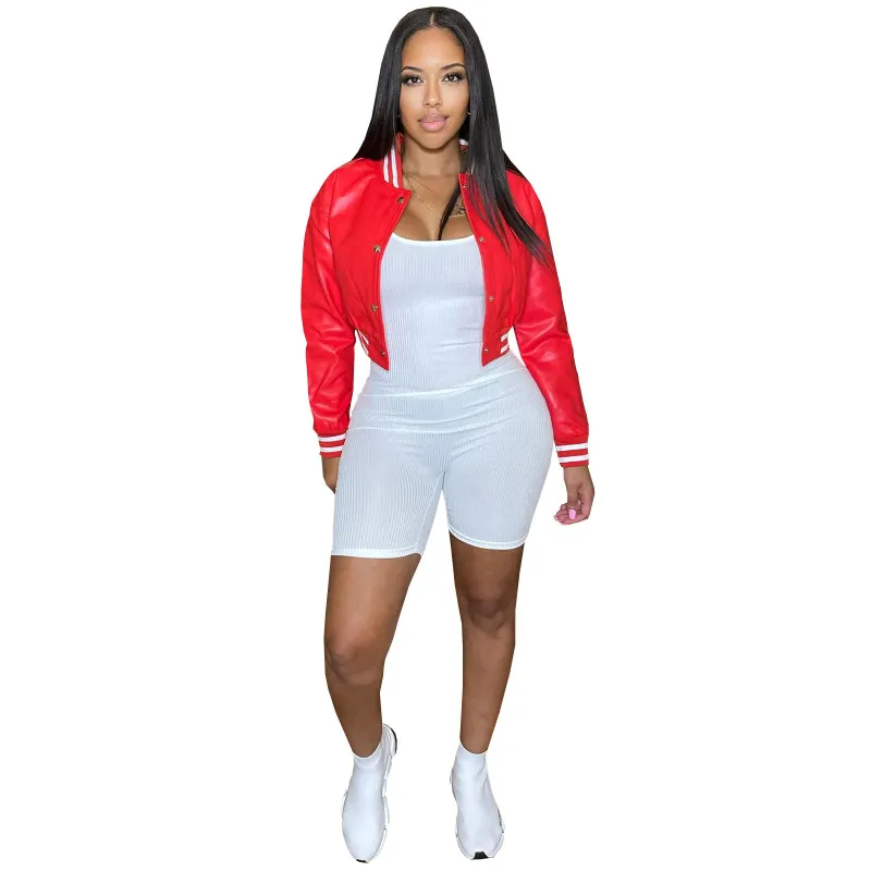 Custom Women’s Striped PU Leather Jacket