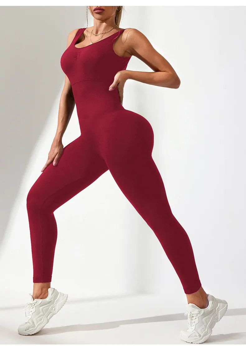 Wholesale Women Fashion Sexy Solid Color Seamless U-Shaped Backless Sports Yoga Jumpsuits