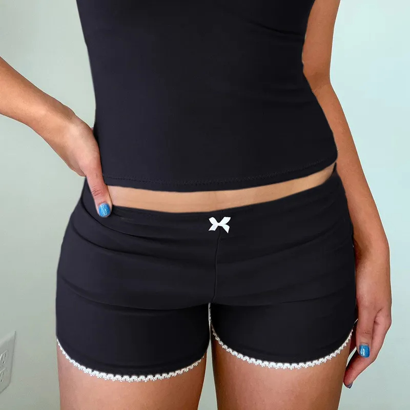 Wholesale Summer Women Casual Solid Color Low Waist Lace Shorts