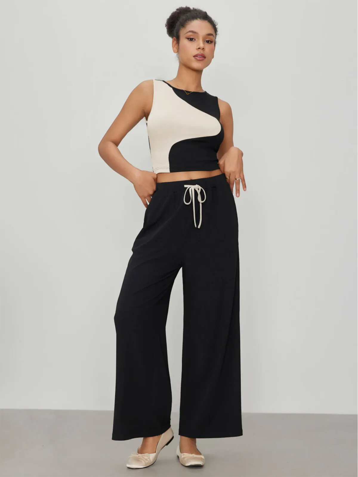 Color Block Slim Crop Top Women