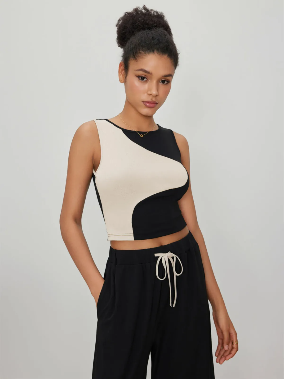 Color Block Slim Crop Top Women