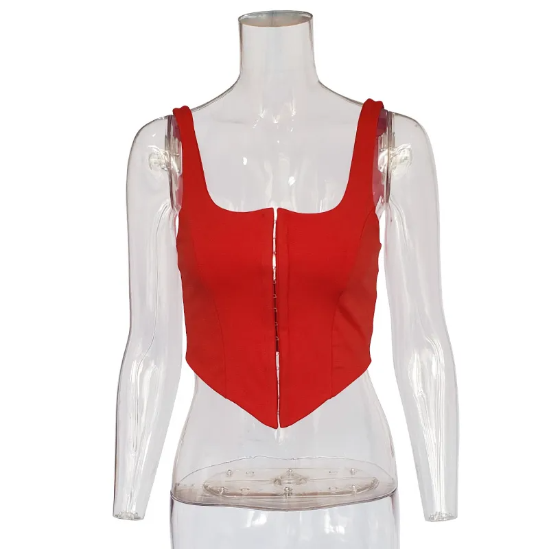 Sexy Solid Color Single-breasted Women Tank Top