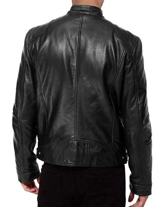 Wholesale Men PU Leather Biker Jacket Slim Fit Zipper Cardigan