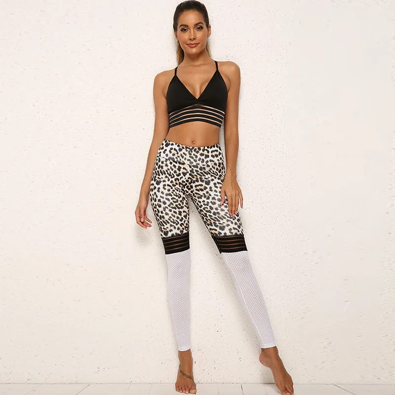 Leopard Print Mesh Patchwork Sports Leggings