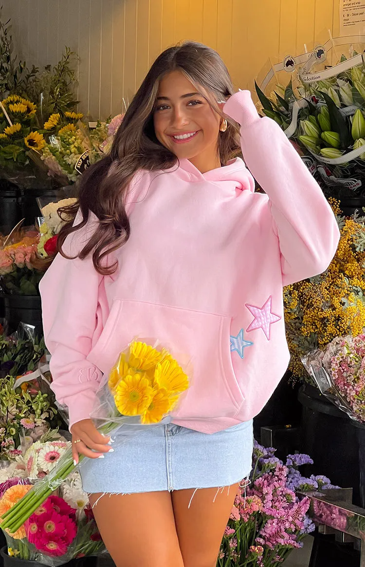 Multypros pink fashion hoodies with pocket for women featuring star embroidery and casual fit