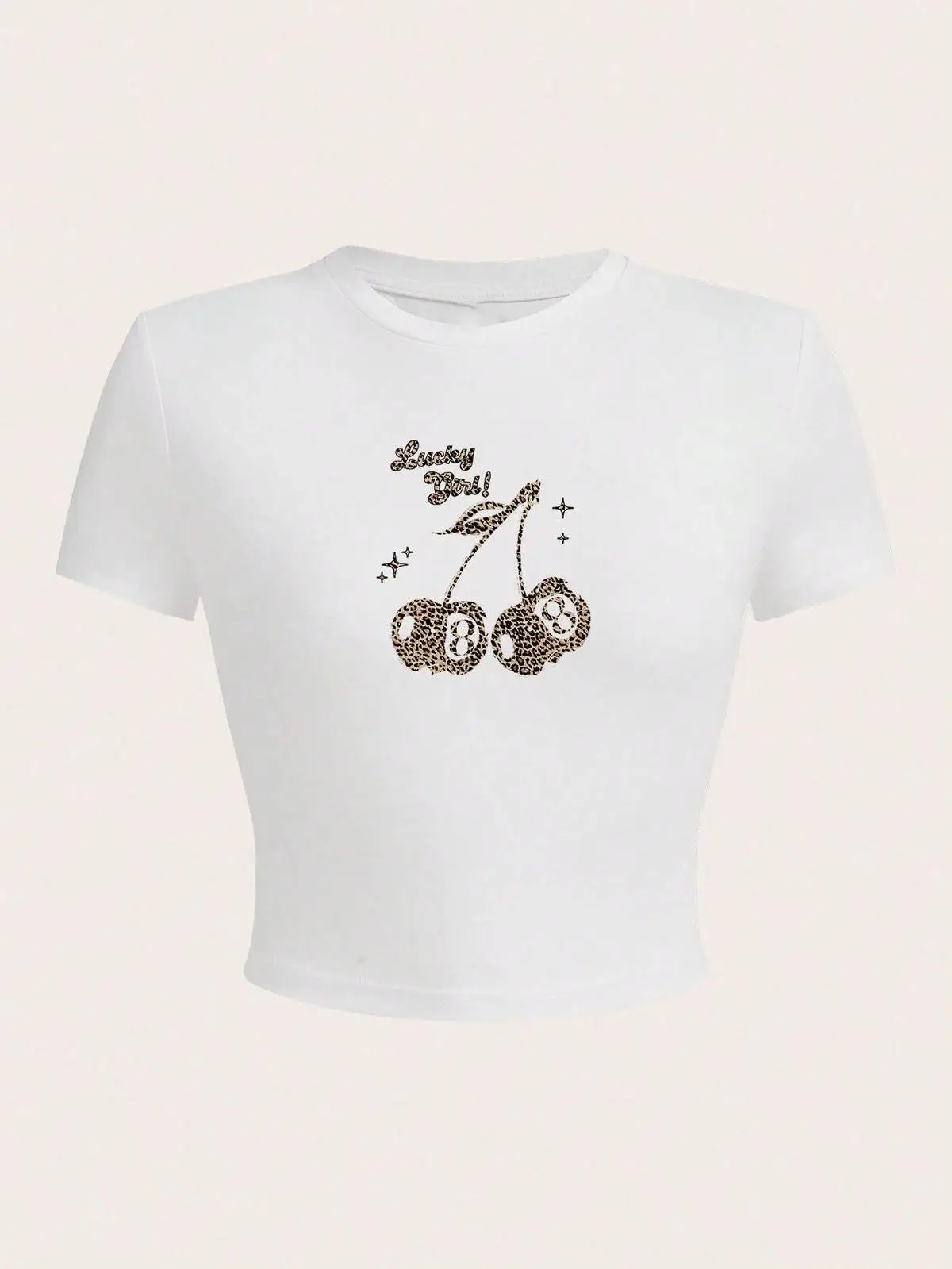 White tank top with leopard print cherry design and text for wholesale leopard print crop top sleeve Fashion
