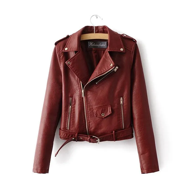 Multypros wholesale moto jacket for women in rich brown leather with zipper and belt details