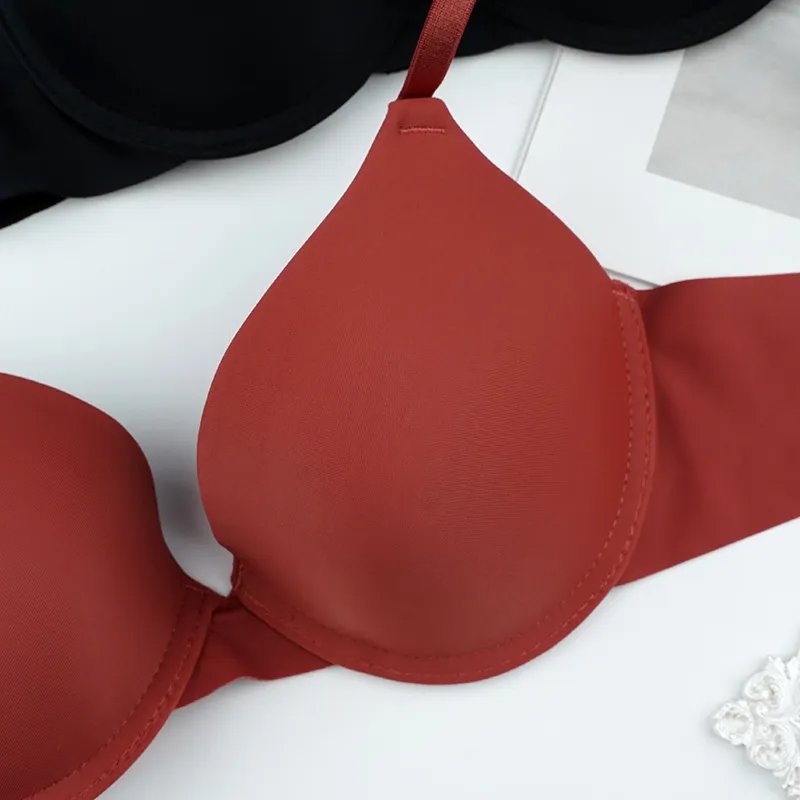 Multypros red women's push-up bra wholesale with smooth padded cups and adjustable straps