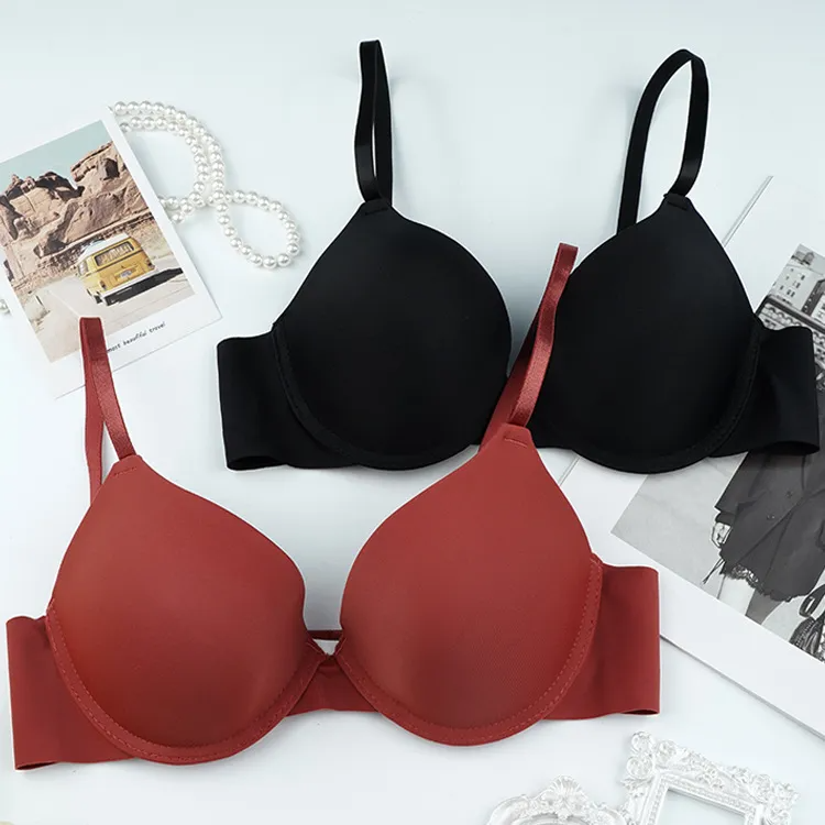 Multypros women's push-up bra wholesale set with black and rust color bras on white background