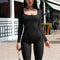 Women's Yoga Sports Fitness Jumpsuit Workout Long Sleeve Square Collar Clothing