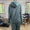 Fleece-lined Hooded Long Sleeve Dimensional Patch Pocket Casual Trousers Solid Color Suit