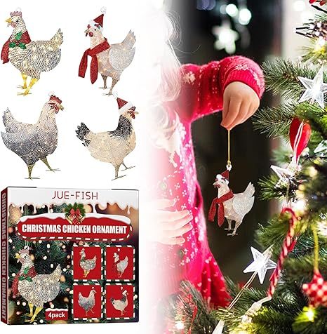 Chicken Hanging Ornament, 4 Pack Hanging Rooster Decorations