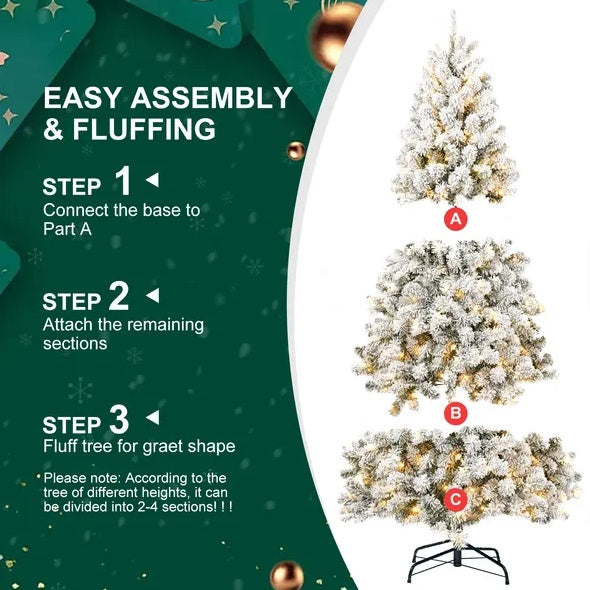 5ft Pre-lit Flocked Christmas Tree - Eco-Friendly & Fireproof