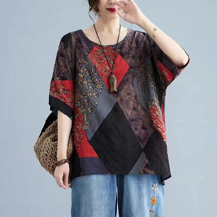 Women's Stylish Loose Round Neck Printed Short-sleeved T-shirt Top MultyPros