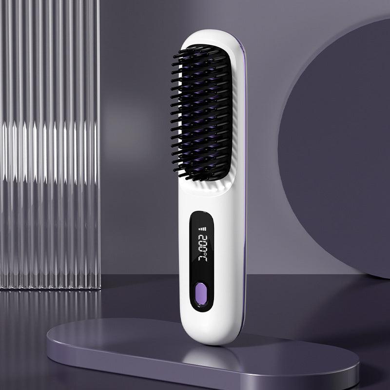 2 In 1 Straight Hair Comb Wireless Hair Straightener Brush Hair Fast Heating Portable Hot Curler USB Charging MultyPros