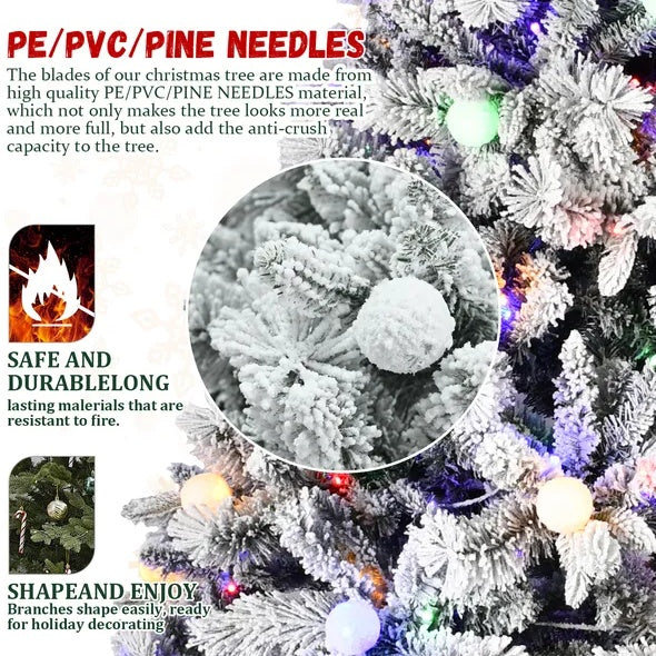 PE PVC Pine Christmas Tree - 10-Function LED Lights, Easy Power