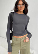 Women's Clothing Fashion Slim Long-sleeved Pullovers Tops Solid Causal Fit Shirts MultyPros