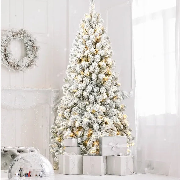 5ft Pre-lit Flocked Christmas Tree - Eco-Friendly & Fireproof