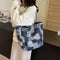 Women's Large Capacity Denim Color-contrast Check Idle Style Shoulder Commute Leisure Handbag MultyPros