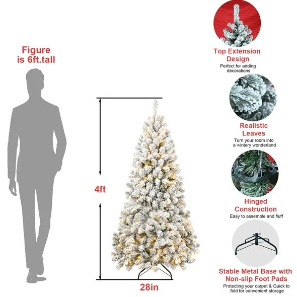 5ft Pre-lit Flocked Christmas Tree - Eco-Friendly & Fireproof