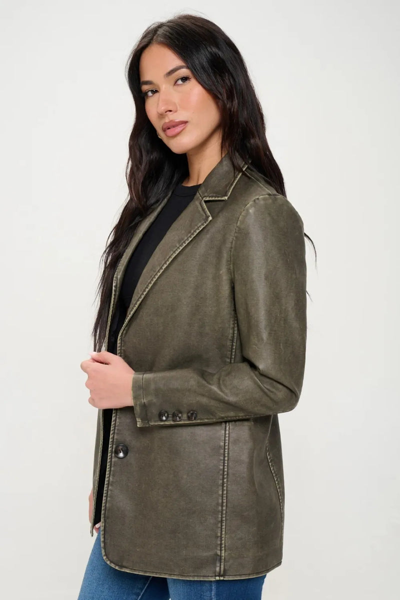 Coalition LA Single-Breasted Vegan Leather Blazer