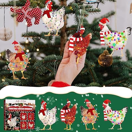 Chicken Hanging Ornament, 4 Pack Hanging Rooster Decorations