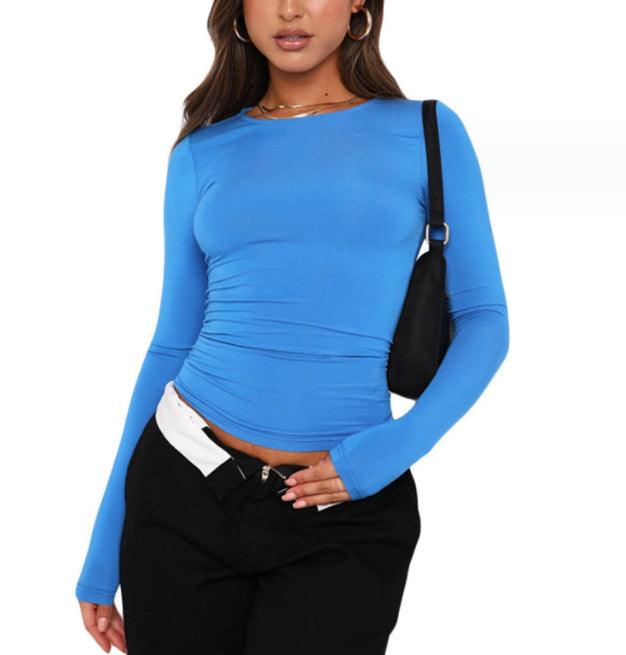 Women's Clothing Fashion Slim Long-sleeved Pullovers Tops Solid Causal Fit Shirts MultyPros