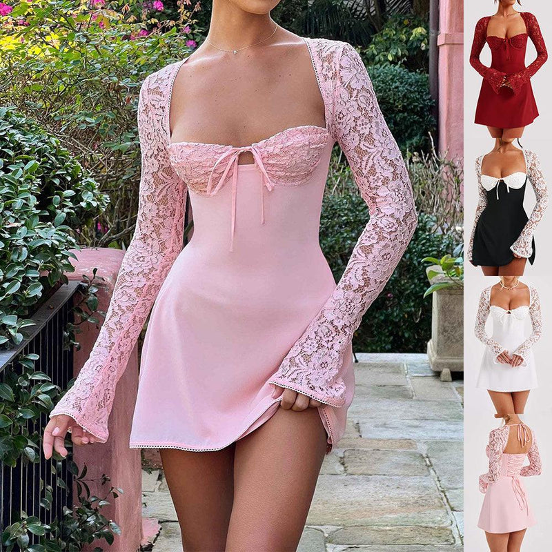 Fashion Corset Lace Long Sleeve Dress Sexy Backless Lace Up Short Dresses Women's Clothing MultyPros