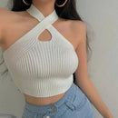 Chic Cross-Front Knitted Crop Top - MultyPros