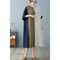 Cotton And Linen Loose Half Sleeve Contrast Paneled Dress - MultyPros