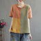 Cotton Linen Contrast Color T-shirt Artistic Design Half Sleeve Women - MultyPros