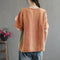 Cotton Linen Contrast Color T-shirt Artistic Design Half Sleeve Women - MultyPros