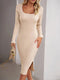 Elegant Ribbed Midi Dress with Side Slit - MultyPros