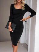 Elegant Ribbed Midi Dress with Side Slit - MultyPros