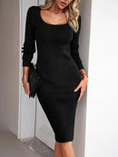 Elegant Ribbed Midi Dress with Side Slit - MultyPros