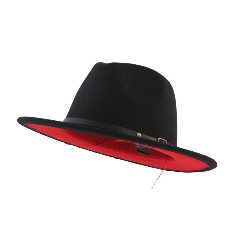 European And American Popular Woolen Top Color Matching Flat Brim Fedora Jazz Hat - MultyPros