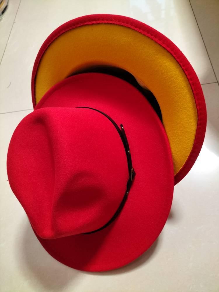 European And American Popular Woolen Top Color Matching Flat Brim Fedora Jazz Hat - MultyPros