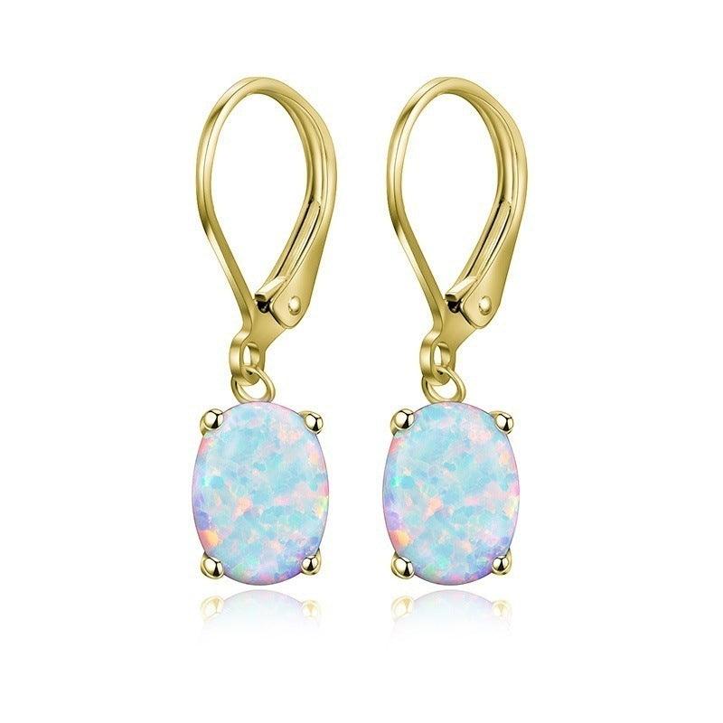 Four-claw Oval Opal Earrings European And American Ornament - MultyPros