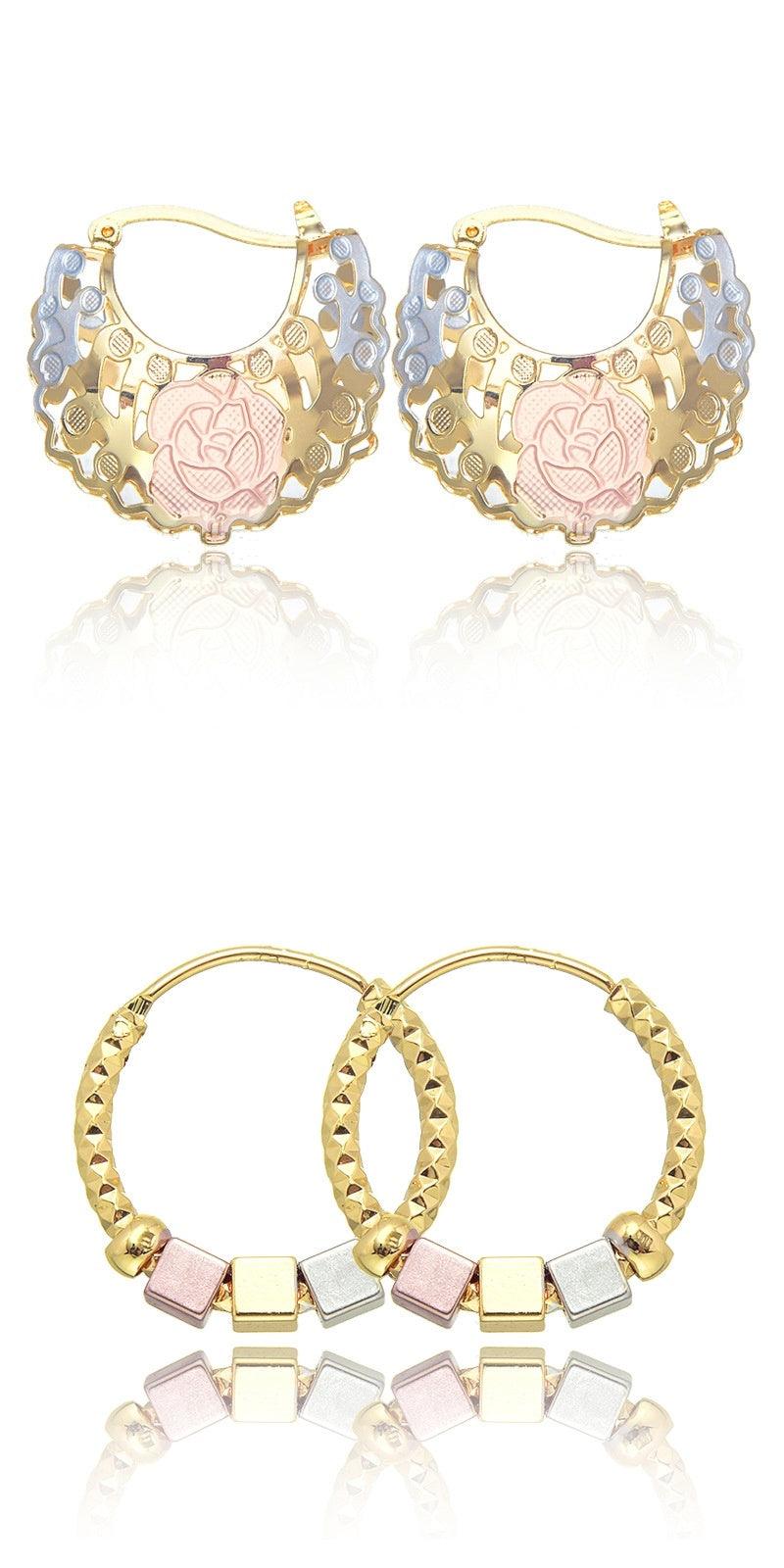 Hollow Rosette Earrings With Gold Contrast Hoops - MultyPros