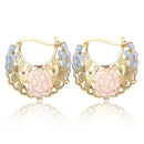 Hollow Rosette Earrings With Gold Contrast Hoops - MultyPros